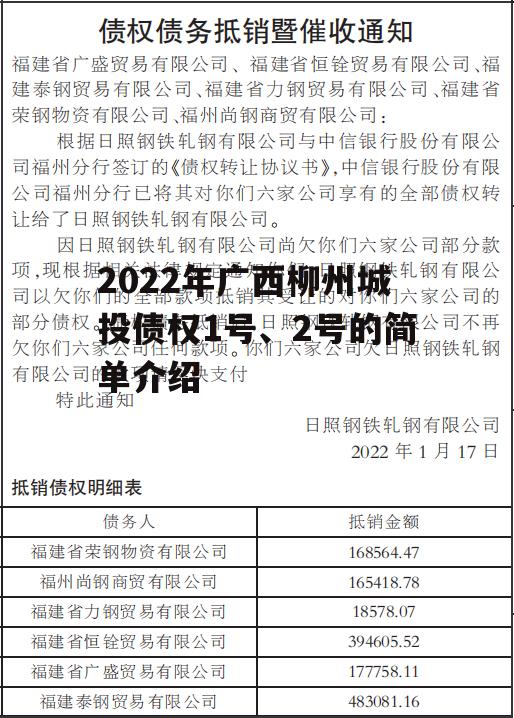2022年广西柳州城投债权1号、2号的简单介绍