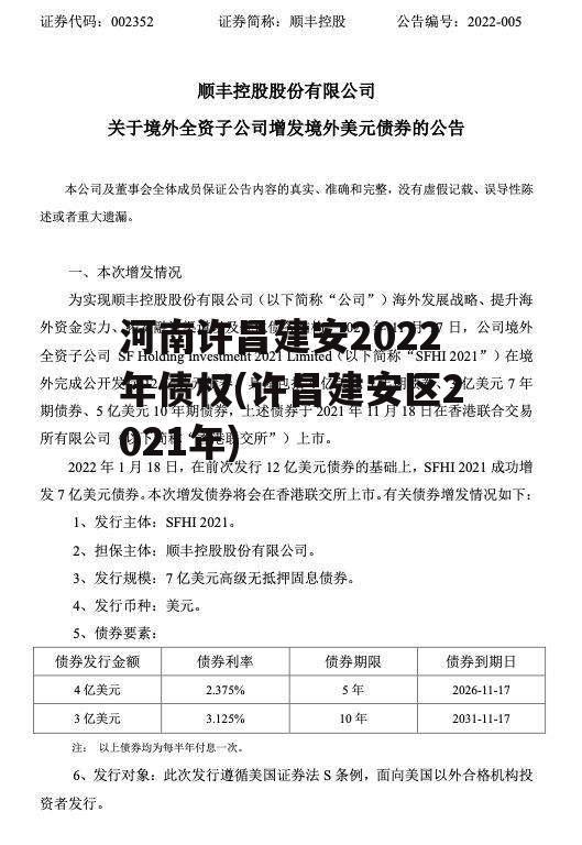 河南许昌建安2022年债权(许昌建安区2021年)