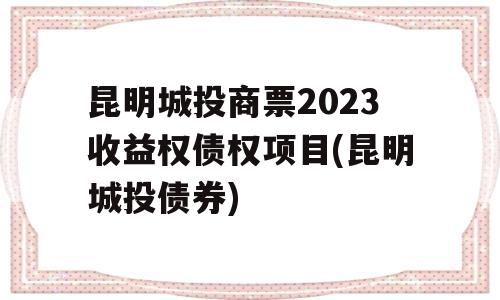 昆明城投商票2023收益权债权项目(昆明城投债券)