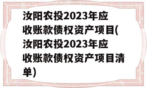 汝阳农投2023年应收账款债权资产项目(汝阳农投2023年应收账款债权资产项目清单)