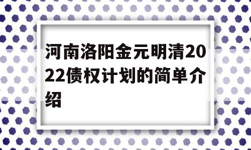 河南洛阳金元明清2022债权计划的简单介绍
