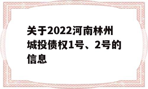 关于2022河南林州城投债权1号、2号的信息
