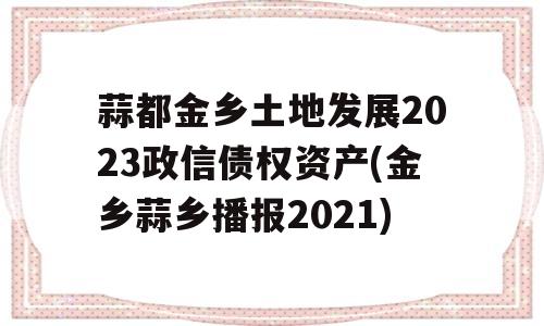 蒜都金乡土地发展2023政信债权资产(金乡蒜乡播报2021)