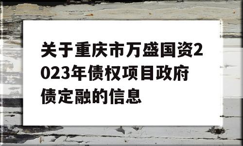 关于重庆市万盛国资2023年债权项目政府债定融的信息